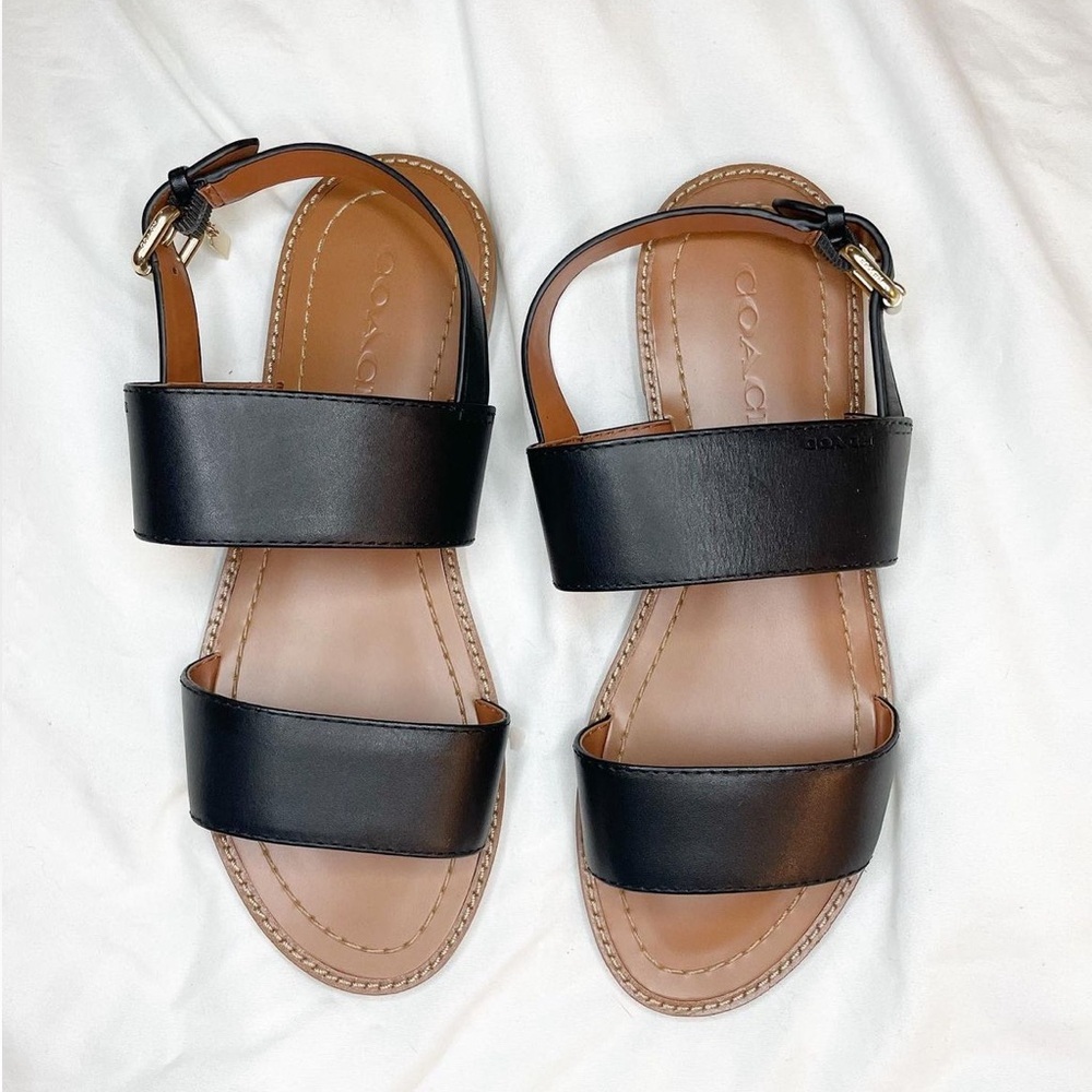 Coach Black Leather Sandals Gold Buckle Women’s Size 6